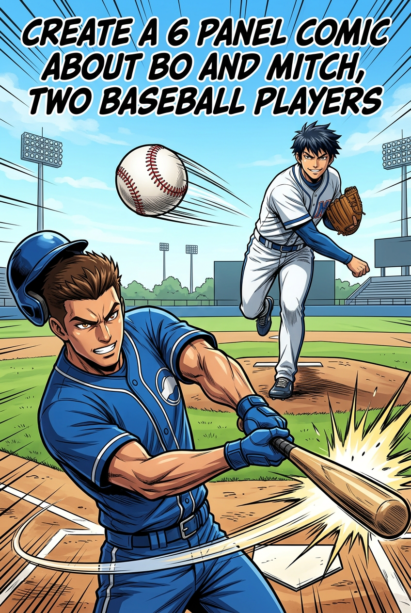 Two Bo Create a 6 panel comic about Bo and Mitch, two baseball players | ComicInk